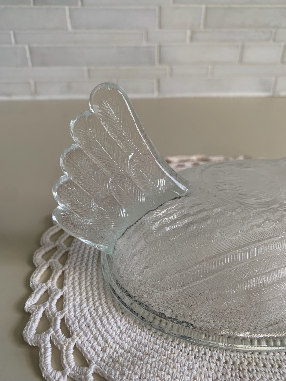 Vintage Indiana Glass Hen on Nest Clear Crystal Beaded Covered Dish - Picture 10 of 15